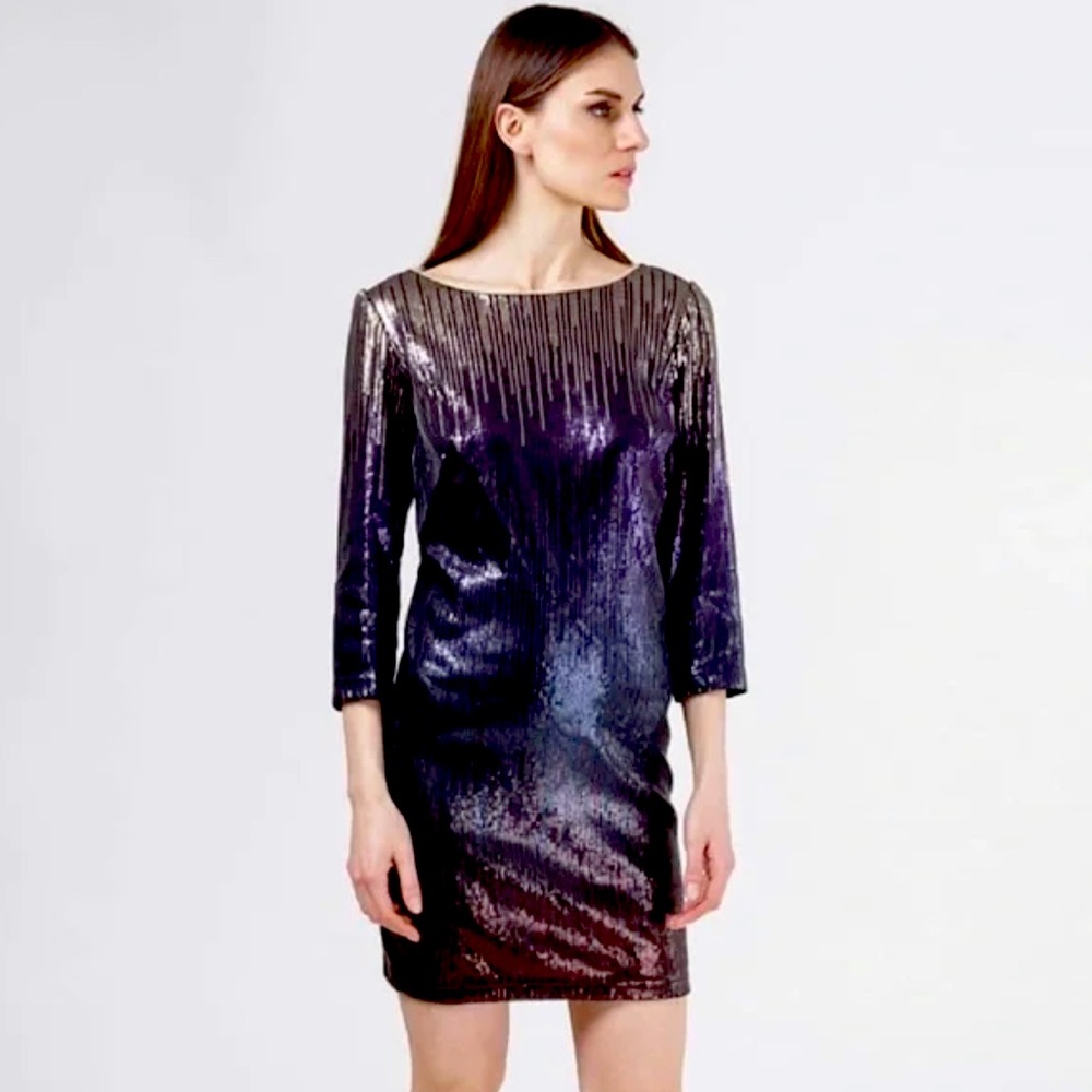 NEW Tadashi Shoji Ombre Purple & Gold Sequin Dress (SZ8)